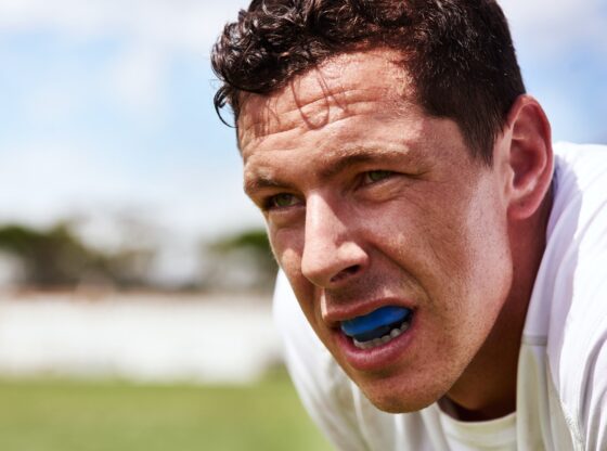 Man wearing a Blue Gum Shield