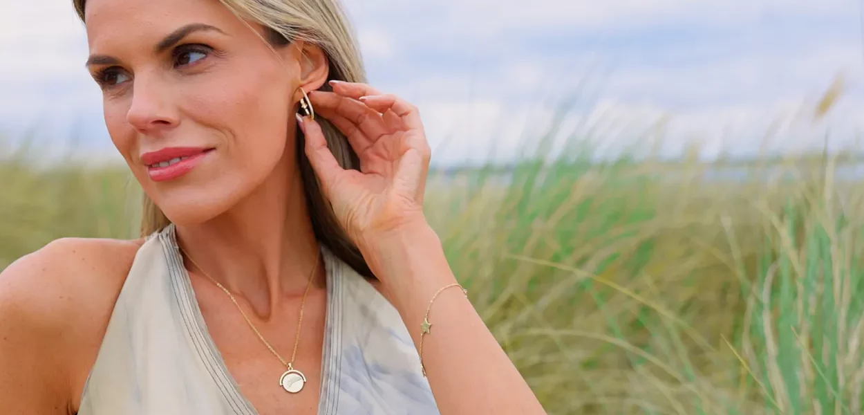 Woman wearing Jo Harpur Jewellery