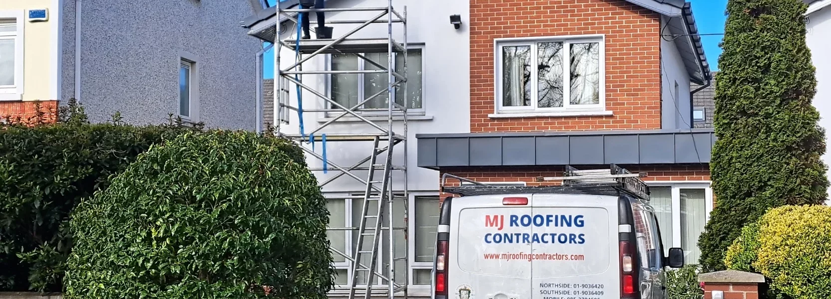 MJ Roofing Van Outside House in Dublin