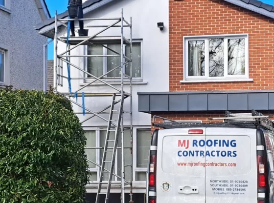 MJ Roofing Van Outside House in Dublin