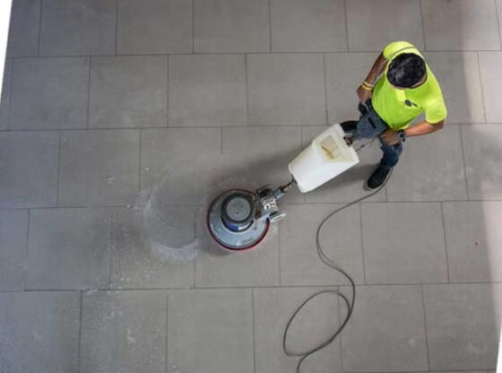 Man Polishing Marble Floors