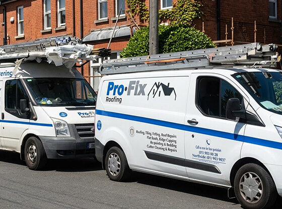 Profix Roofing Vans outside house in Dublin